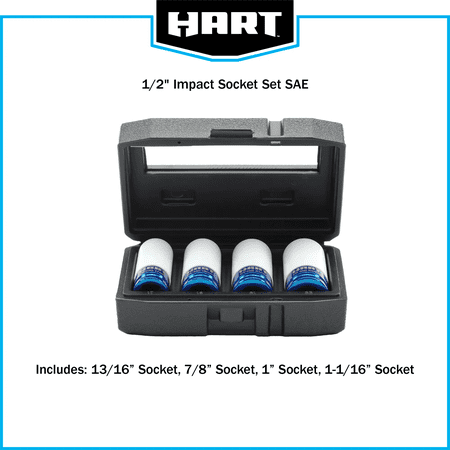 HART 1/2-INCH NON-MARRING IMPACT SOCKET SET (4-PIECE), STANDARD SOCKETS