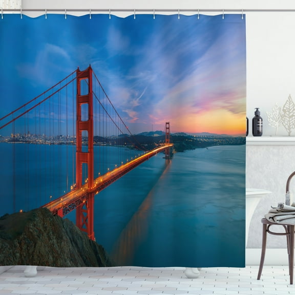 Ambesonne Travel Shower Curtain, Golden Gate Bridge Scene, 69"Wx84"L, Multicolor
