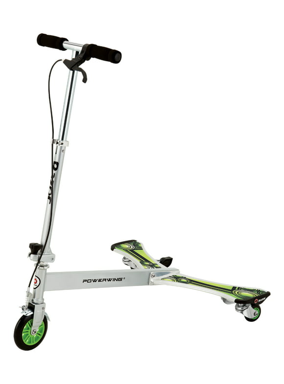 Razor PowerWing DLX Caster Scooter - Silver/Green, 3-Wheeled Drifting Ride-on for Child 6+