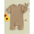 thumbnail image 2 of Biekopu Baby Boy Ribbed Romper Short Sleeve Round Neck Solid Color Jumpsuit Infant Bodysuit Newborn Clothes, 2 of 9