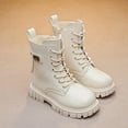 thumbnail image 4 of Xfvqtps Girls Martin Boots Chunky Sole Flatform Low Heel Lace up Side Zipper Leather Fashion Ankle Boots Beige, 4 of 7