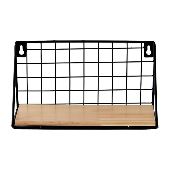 LAMIRO Hanging Wall Basket Organizer Modern Wall Mounted Floating Shelf Display Home Decor Black Wire Metal Wood Wall Storage Organizer Shelves