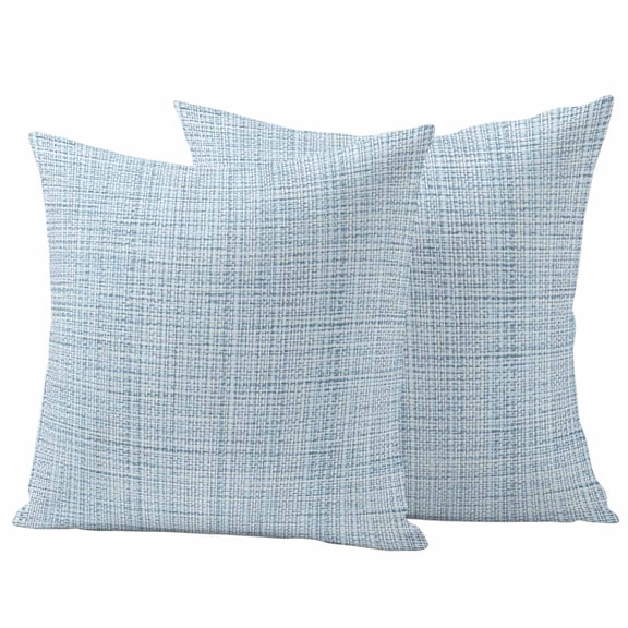 Misty Blue Rustic Outdoor Waterproof Pillow Covers, Vintage Farmhouse Blue Solid Color Decorative Square Throw Pillowcase Sofa Cushion Sham for Patio/Couch/Chair, 18"x18" 2 Pack