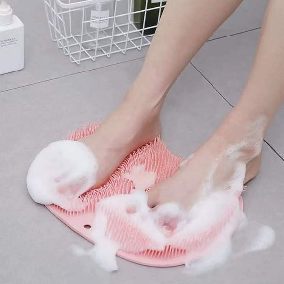 Non-slip foot massage brush for shower with massage nodules, pink bathroom cleaning mat for feet[JR]