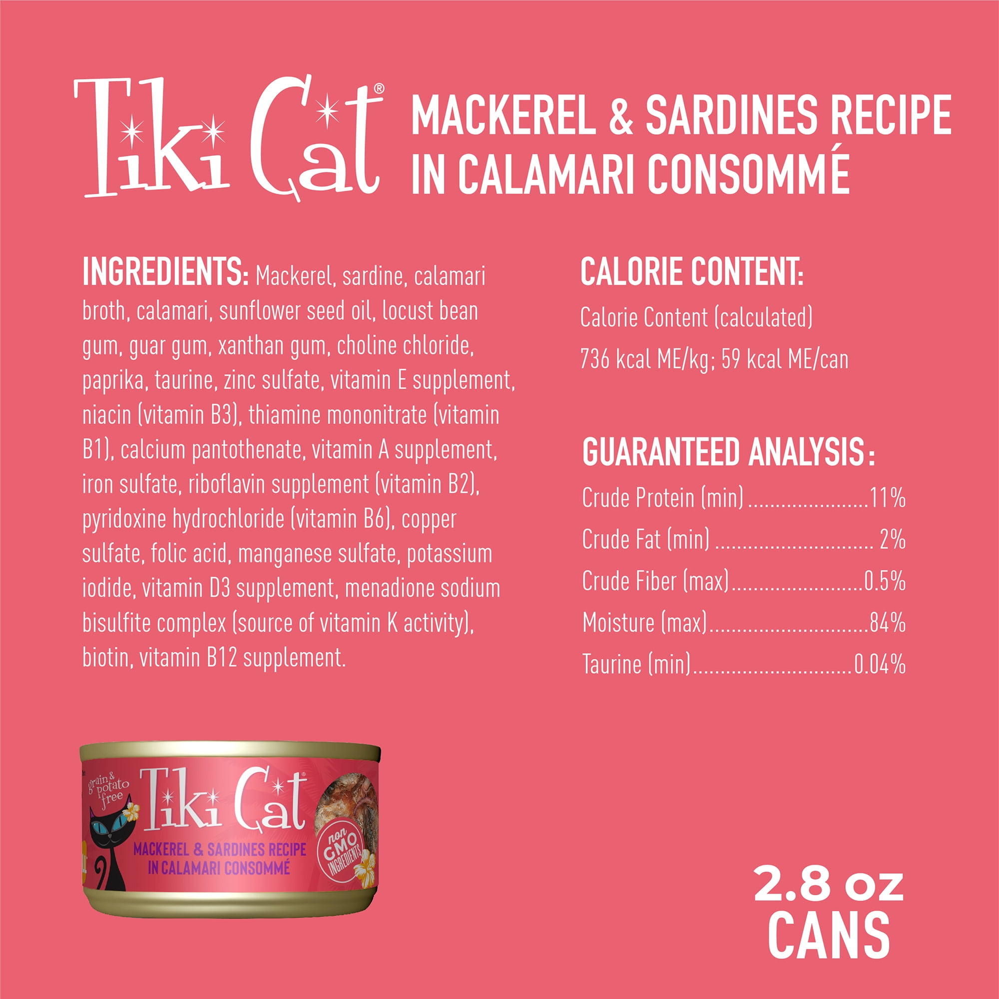 Tiki Cat Grill Wet Cat Food, Mackerel & Sardines, 2.8 oz. Can