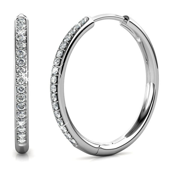 SEPARQI 18K White Gold Plated Silver Hoop Earrings With 34 Simulated Diamond Crystals, 25Mm Diameter, Hypoallergenic Lead & Nickel Free
