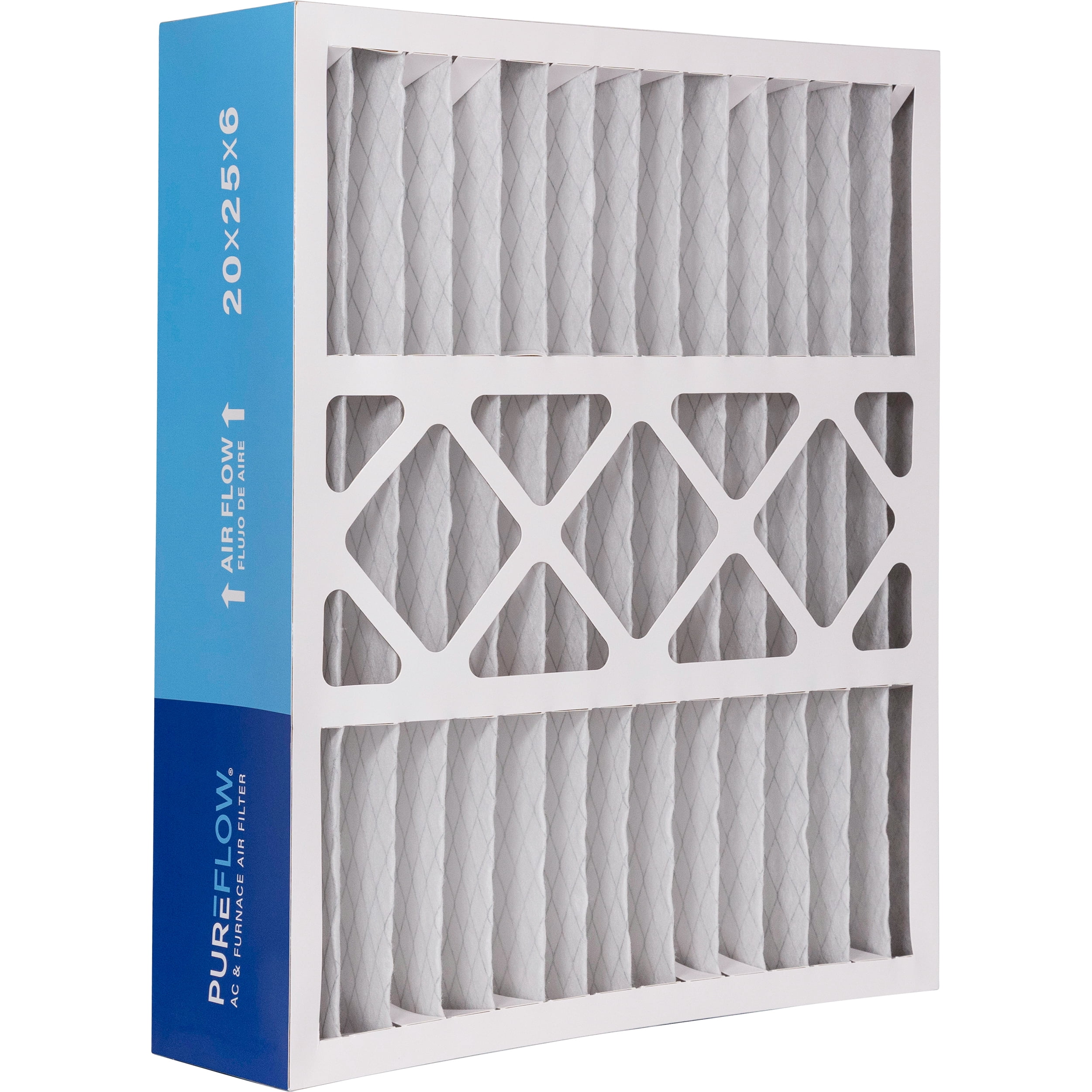 PUREFLOW Home Air Filter MERV 8, 20x25x6 Furnace Filter, 4 Layer High Efficiency Filtration for Dust, Smoke, Fumes, Pollutants (2-Pack)