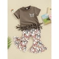 thumbnail image 3 of Suealasg Kids Girls Clothes Short Sleeve Tassel Hem T-shirt Butterfly Print Flared Pants Sets 2Pcs Toddler Girs Summer Outfits Set, 3 of 9