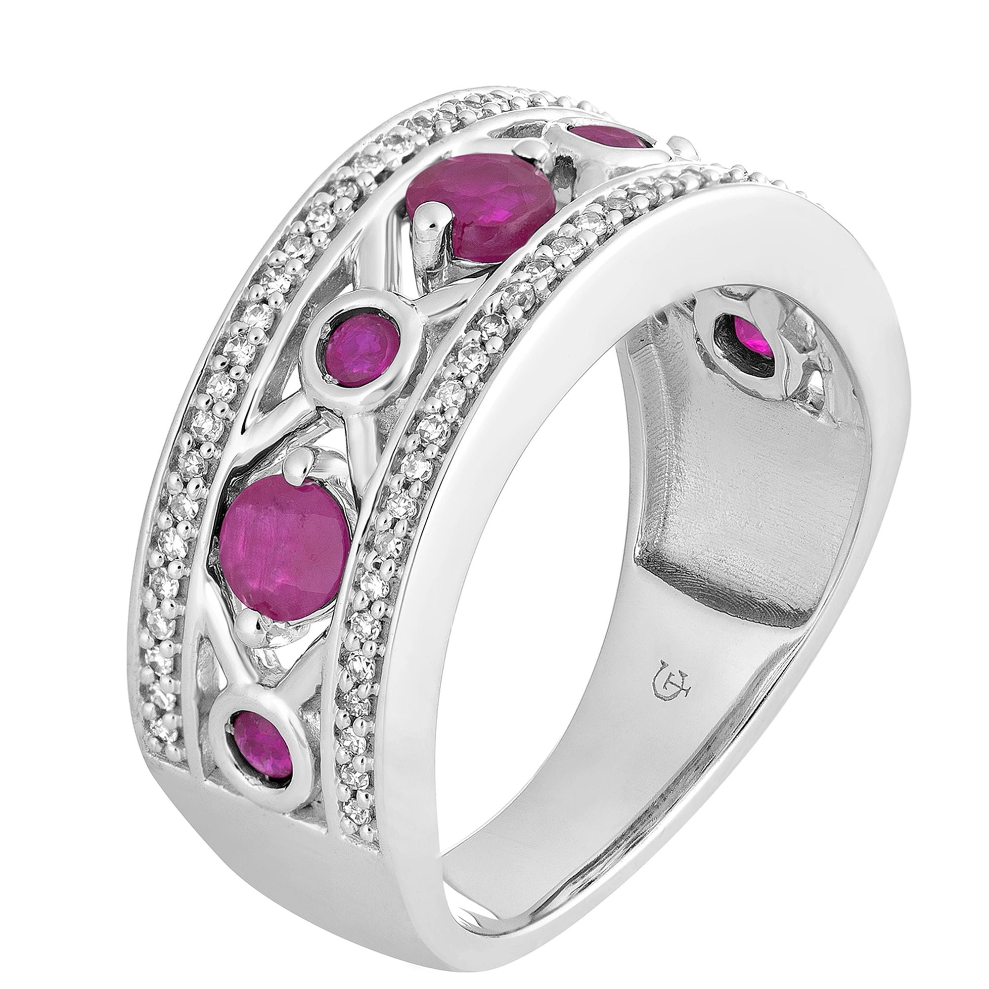 10k White Gold Ruby & 1/5 Carat T.W. Diamond "X" Ring