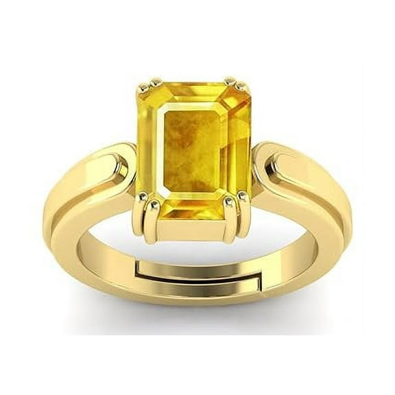 14.25 Carat Pukhraj Stone Original Certified Yellow Sapphire Gemstone Gold Plated Adjustable Woman Man Ring