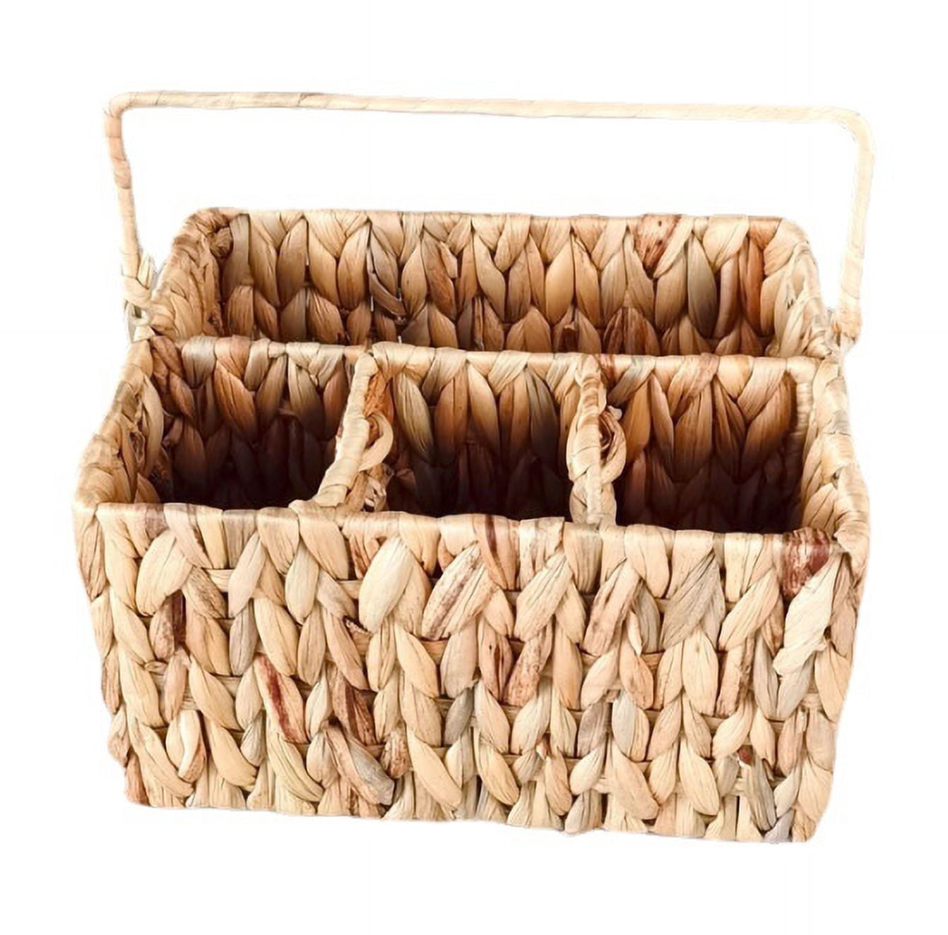 Woven Divided Cutlery Storage Organizer, Wicker Flatware Organizer,Rectangular Basket Holder for Kitchen Table, Cabinet, Pantry - Utensil Caddy for Forks, Knives, Spoons, 10 x 7.9 x 5.9 inches