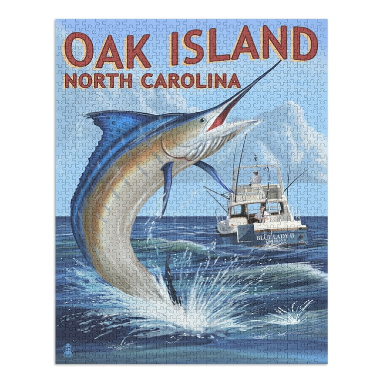 Oak Island, North Carolina, Marlin Fishing Scene (1000 Piece Puzzle, Size  19x27, Challenging Jigsaw Puzzle for Adults and Family, Made in USA) 