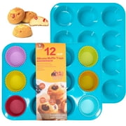 Katbite Silicone Muffin Pan Cupcake Pans 12 Cups Non-stick BPA Free Cupcake Pans