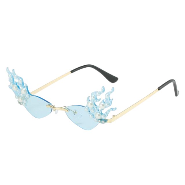Gafas de sol sin montura Sunnimix Fire Flame decoración de perlas marco dorado Resistencia al impacto
