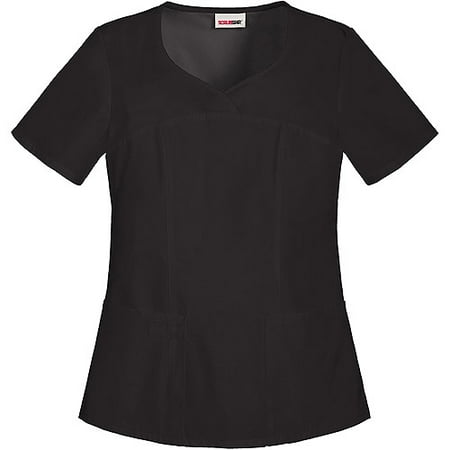 Women's Fashion Essentials Mock Wrap Scrub Top with Back Elastic
