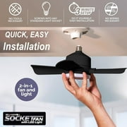 Bell+Howell Socket Breeze Socket Fan Light with Remote, Portable Small Ceiling Fans with Lights for Bedroom, Kitchen, Living Room, Ceiling Fan with Light 3500K, 1000 Lumens, Screws into E26/E27