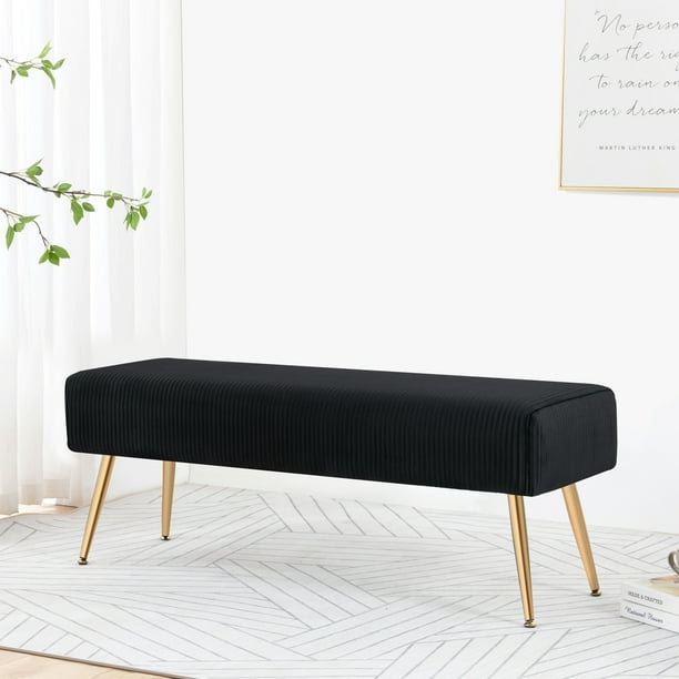 Black Velvet Entryway Ottoman Bench Upholstered Tufted Bench