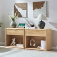thumbnail image 4 of 2 Pack 31" Fluted Nightstand with Charging Station, Large 1-Drawer Natural Wood Bedside Table with Golden Handle, Large End Table for Bedroom, Living Room, Hallway, 4 of 10