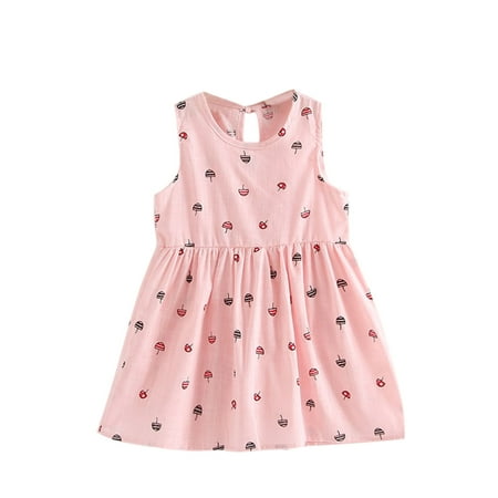 

Flower Girl Dress Sleeveless Casual Dresses Casual Print Pink 130