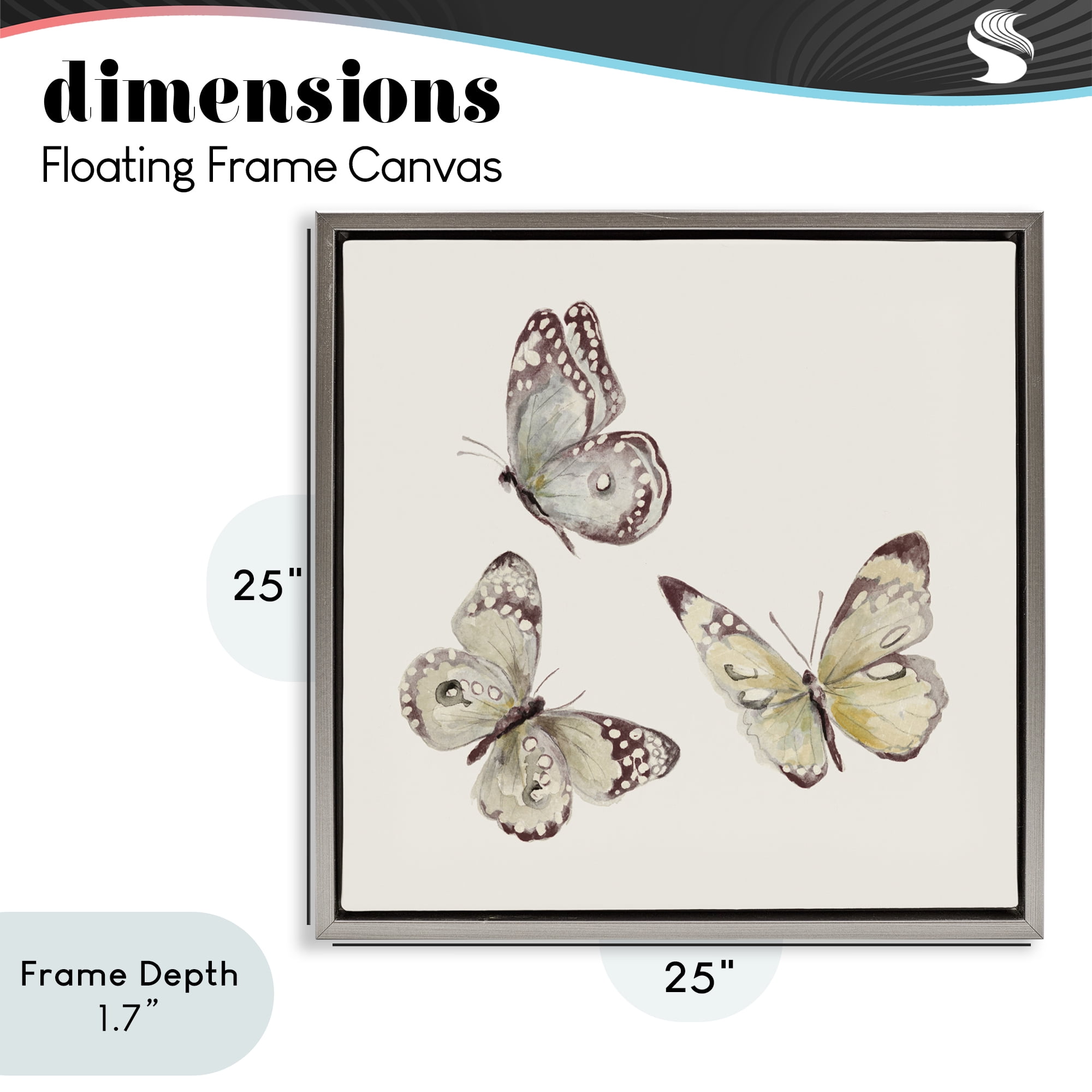 Stupell Industries Isolated Butterflies on Beige Gray Framed Floater Canvas Wall Art, design by Patricia Pinto