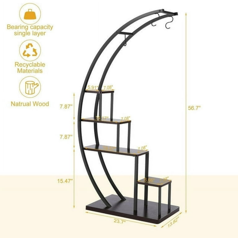 GDLF 5 Tier Metal Plant Stand Creative Half Moon Shape Ladder