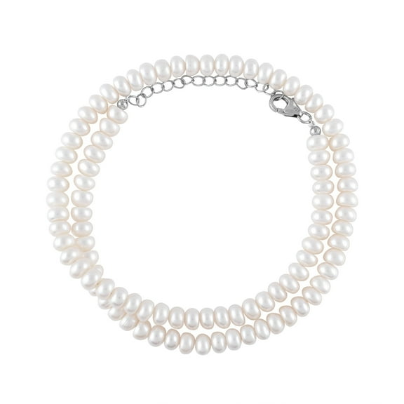 QNAVIC Genuine Freshwater Cultured Pearl Rondelles Full Beaded Choker Necklace, Handmade Jewelry, April Birthstone, Gift for Women, 925 Sterling Silver Necklace 18"