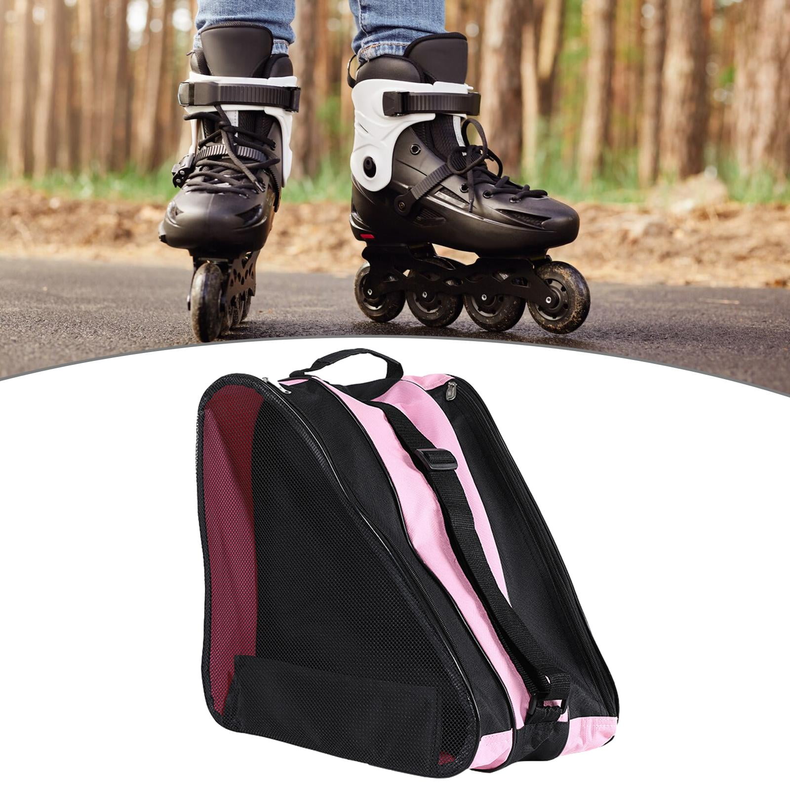 Roller Skates Bag Skating Shoes Bag Ice Skates Bag Roller Skates Storage Bag Portable Top Handle Case Inline Skates Bag Pink