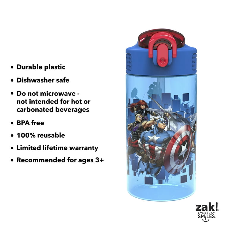 Zak Designs Marvel SpiderMan Kids Spout Cover and Built-in Carrying Loop  Made of Plastic Leak-Proof Water Bottle Design (16 oz BPA-Free) Red