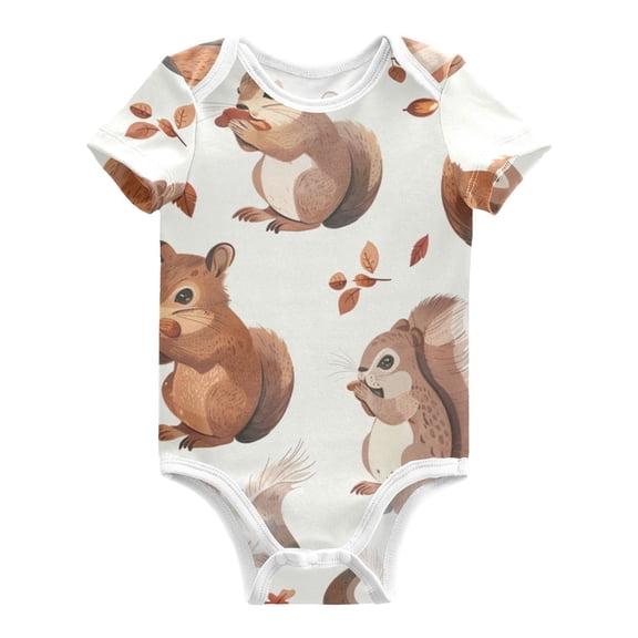 Squirrels Eating Nuts Leaves Pure Cotton Bodysuit Short Sleeve Pajamas One-Piece Romper Unisex 3 Months