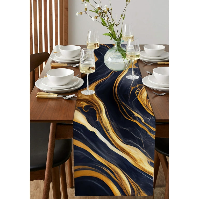 Table Runner Dresser Scarves 72 Inch Long, Dark Blue Marble Texture with  Gold Line Linen Dining Table Runners Natural Cracks Granite Stone Tabletop  Scarf for Wedding Holiday Party Kitchen - Walmart.com