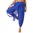 thumbnail image 2 of Aislor Women's Belly Dance Bloomers Trousers Sequins Dots Chiffon Pants Party Club Wear Royal Blue One Size, 2 of 7