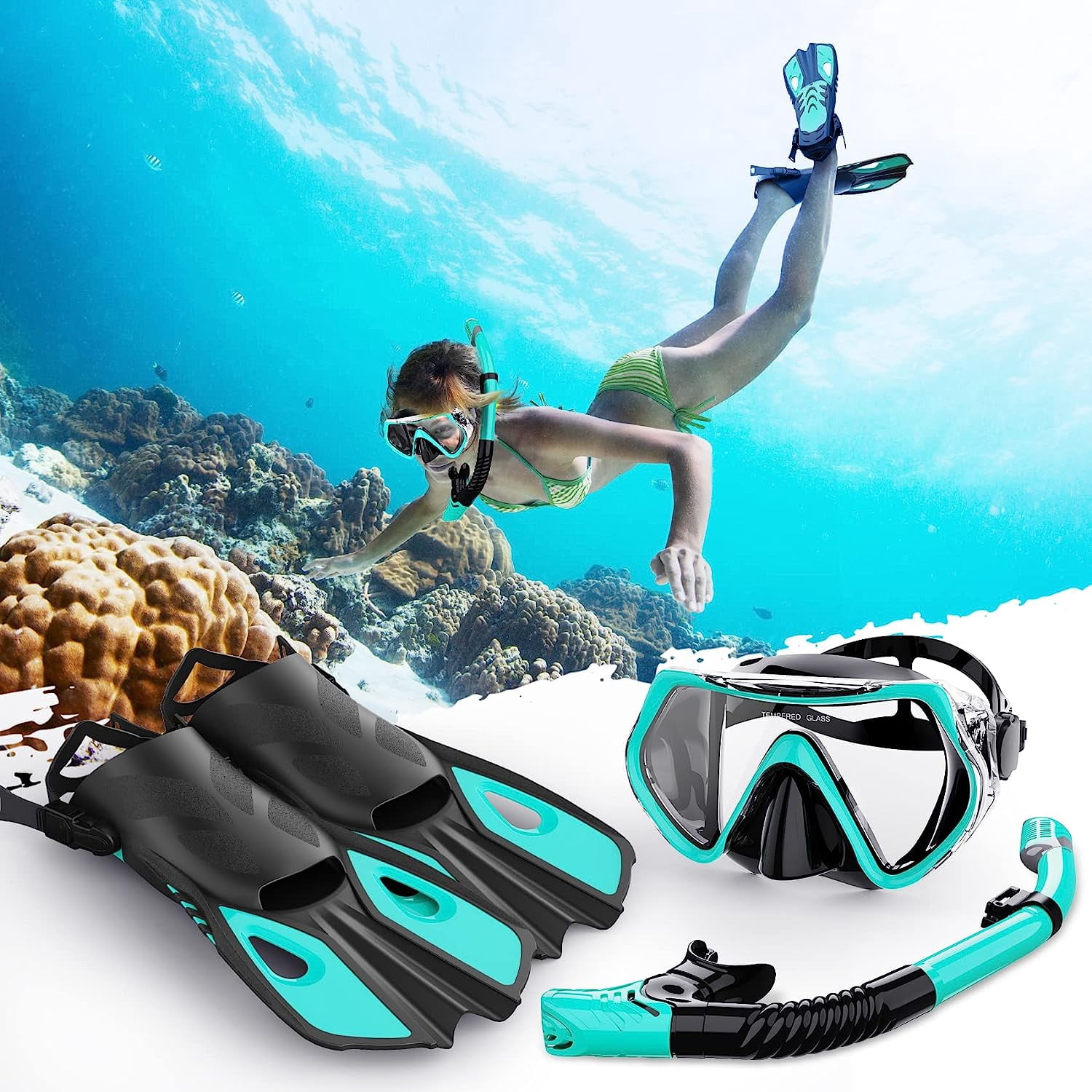 Snorkel Set For Adults – Dry Top Snorkel With Anti-Fog Tempered Glass & Panoramic View – Perfect For Swimming, Diving & Snorkeling Adventures - View #4