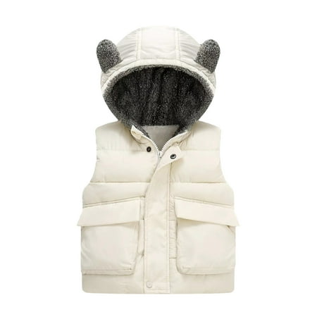 

Baozhu Kids Padded Vest Winter Puffy Bear Hooded Zipper Up Sleeveless Jacket for Boys Girls