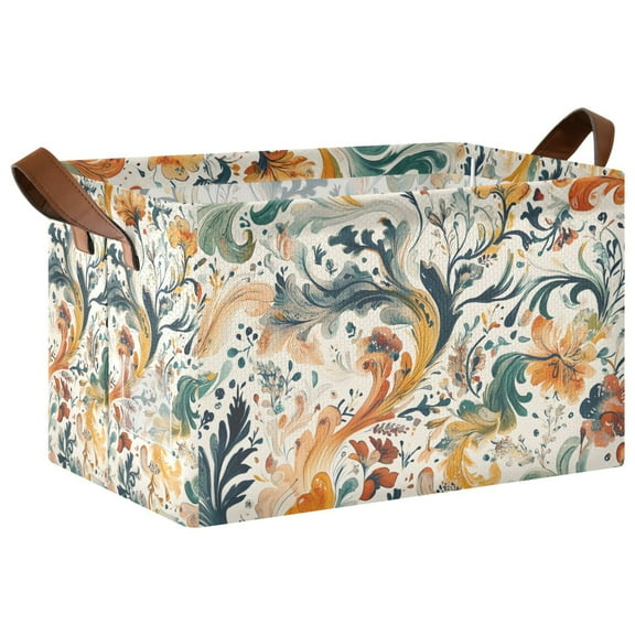 Yayeee Foldable Storage Basket for Shelves with Handles Waterproof Cloth Bins, Whimsical Leaves