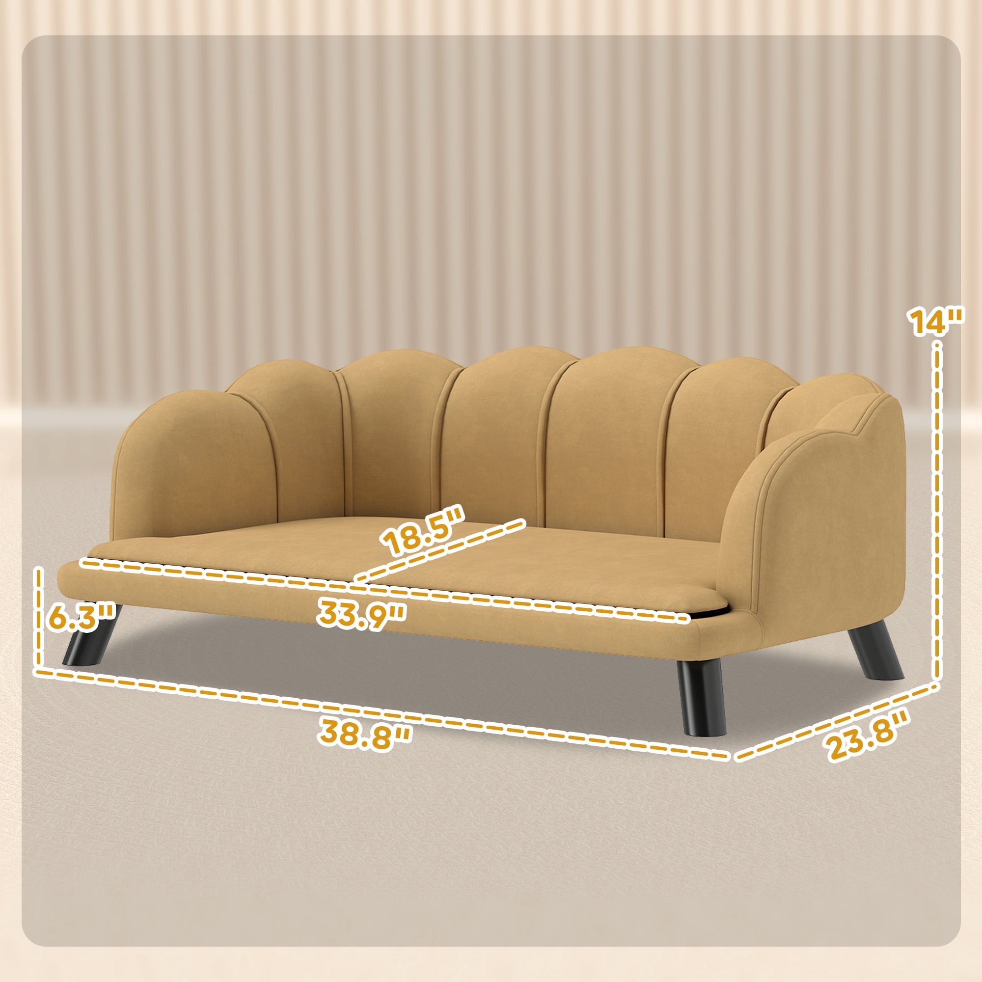 PawHut Pearl Design Pet Sofa for Medium and Large Sized Dogs, Pet Bed with Cushion and Solid Wood Legs, Coffee