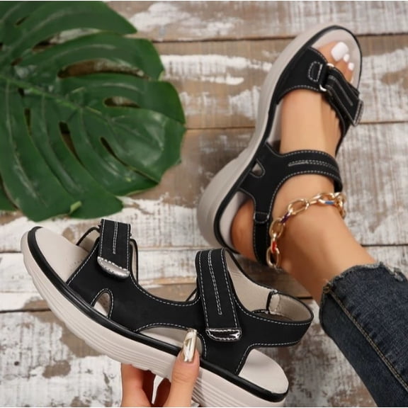Plus size casual sandals Women's sport Style Velcro one-line comfortable fish mouth sandals