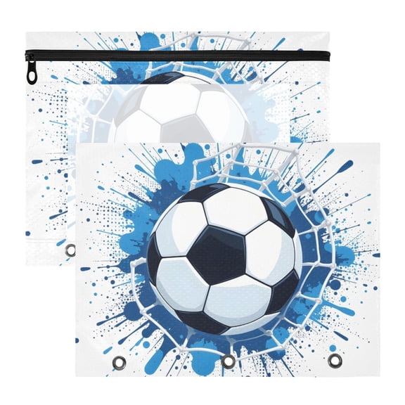 Football Into Net 3-Ring Binder Pouches A4 Size Zipper Pocket File Storage 2 Packs