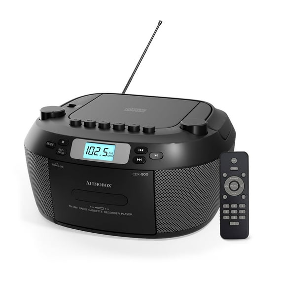 AudioBox CDX-500 Portable Bluetooth CD & Cassette Player with AM/FM Radio, Remote, and AUX Input