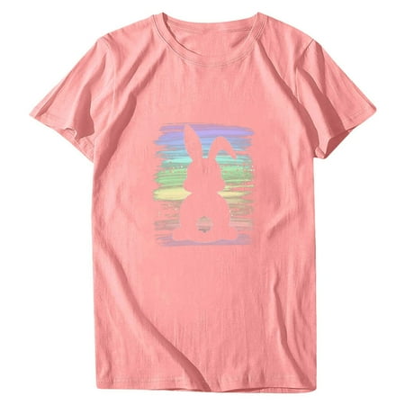 

kakina CMSX Shirts for Women Graphic Tees Plus Size Casual Easter Printing Short Sleeves Round-Neck Loose T-Shirt Tops Blouses Fashion 2023 Sexy Pink XL
