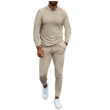 

YWDJ Christmas Pajamas for Family Sports Leisure Suit Slim Fit Men Fitness Running Two Piece Set Khaki XL