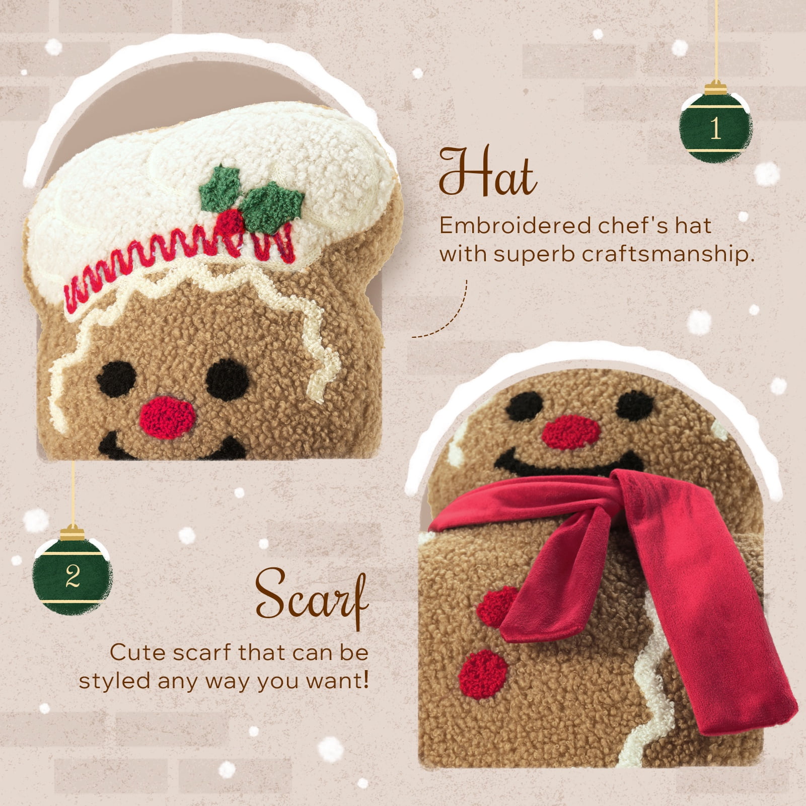 Phantoscope Christmas Series Decorative Chef Gingerbread Man Polyester Decorative Pillow,beige,20 x 13.5 inch