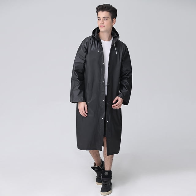 Imperméables Portables en EVA pour Adultes, Ponchos de Pluie Réutilisables avec Capuches et Manches Imperméables Légers, Noir
