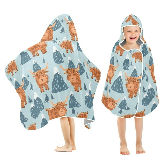 joogoo Highland Cow and Mountains Kids Hooded Beach Towel Baby Bath Towel 23.5"x50"