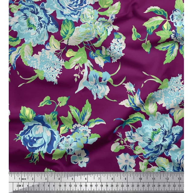 Soimoi Polyester Crepe Fabric Leaves & Floral Artistic Printed Craft Fabric by The Yard 52 Inch Wide
