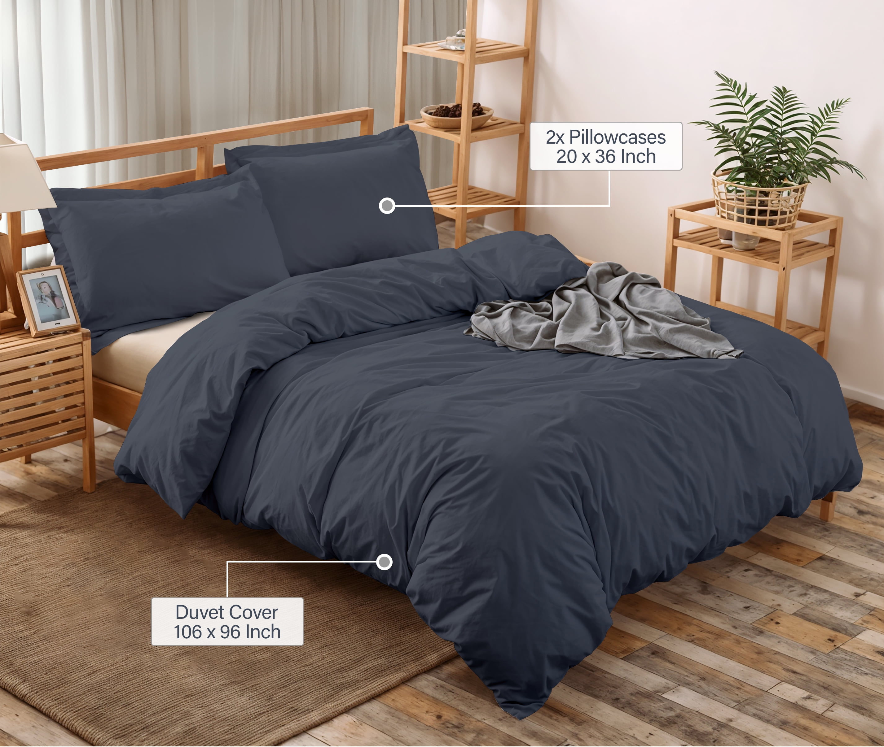 RUVANTI Dark Grey Duvet Cover Queen Size - Soft Egyptian Cotton Duvet Cover Set 3 Pieces with Button Closure, 1 Duvet Cover 92x96 inches and 2 Pillow Shams .