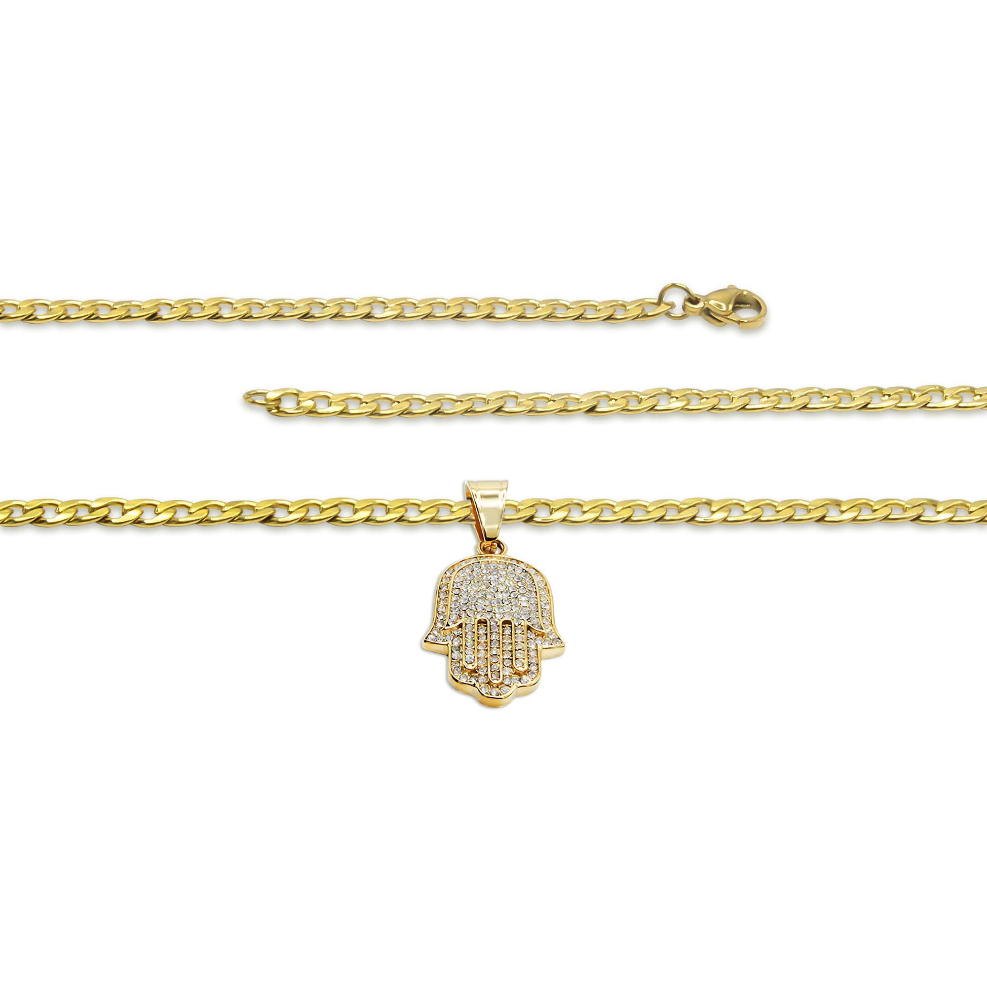 Hamsa Cubic Zirconia Pendant Cuban Link 