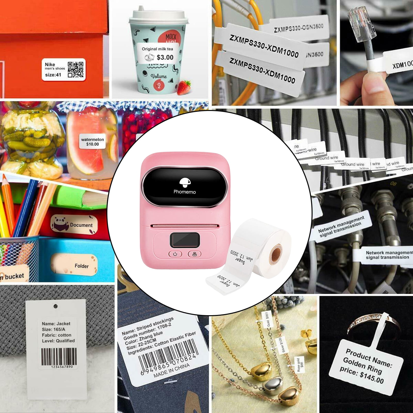 Image Photo Printer Mini Wireless POS Thermal Printer Portable Mini Printer Thermal Bluetooth Label Maker with 1 Roller Label Paper Pink Pocket Printer Compatible with Android and iOS 