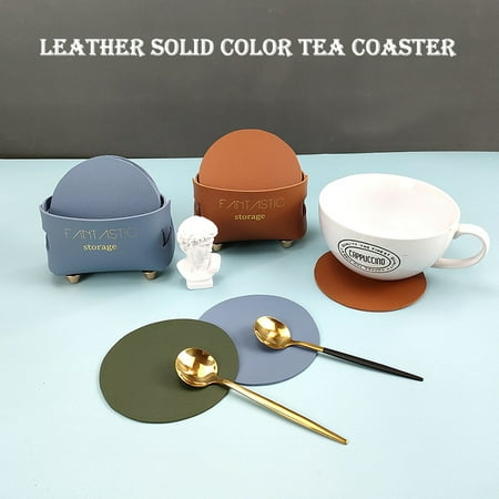 

Alexsix PU Coasters Drink Coasters with Holder Round Coasters Set Housewarming Gift For Home Kitchen