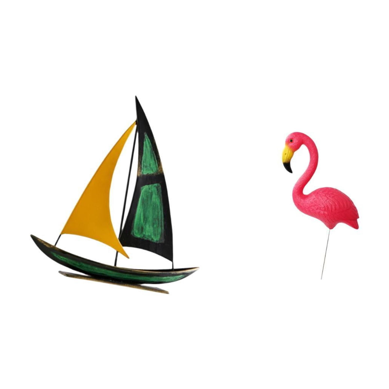 Dualoai Iron Sailboat Bird Sculpture Tabletop Ornament Feng Shui Decor Collection Decorative Figurine for Table Centerpiece Desk Bookshelf Yard Art Ornament Fairy Garden Accessories Flamingo