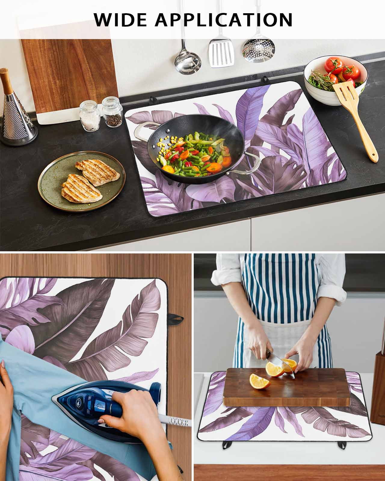 nqOlkjepod Large Induction Cooktop Protector Mat 24"x21", Purple Tropical Leaves Stove Top Covers for Electric Stove, Simple Watercolor Palm Plants Stove Burner Cover Mats, Glass Top Stove Cover